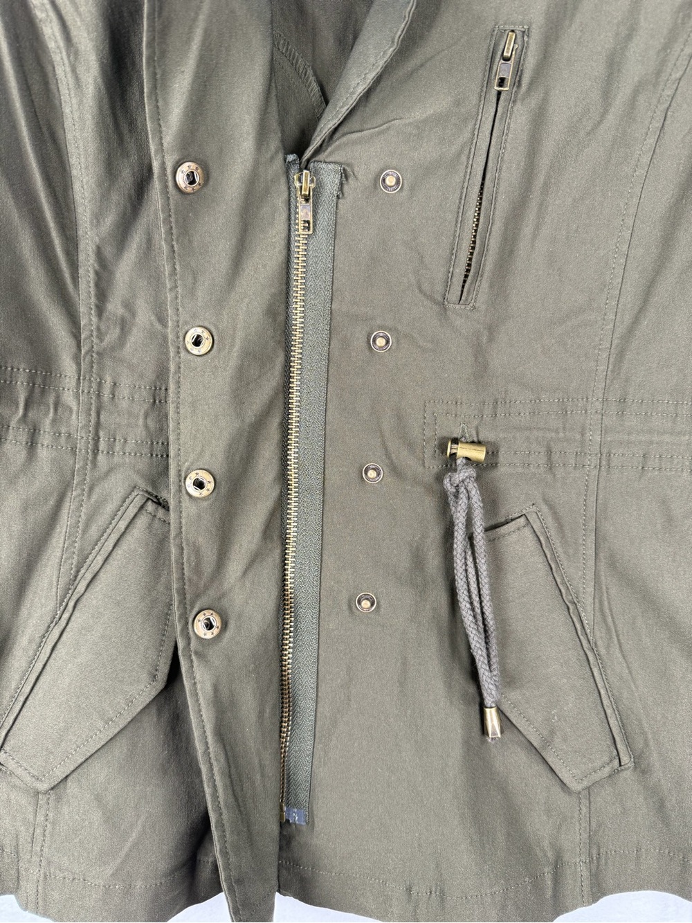 Eden Society Olive Green Military Utility Jacket M Drawstring Waist - Picture 8 of 13